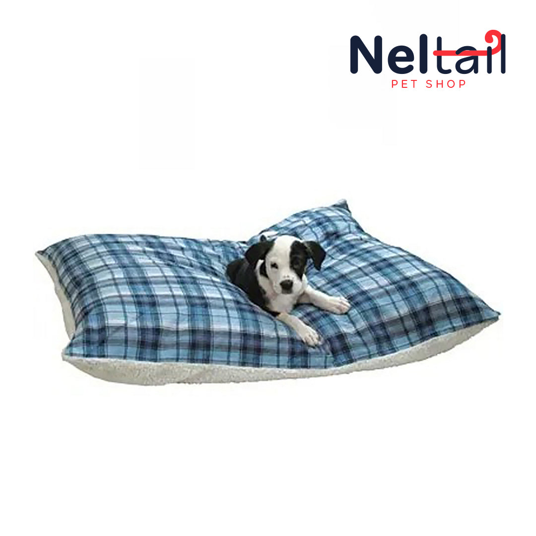 Nel Tail - Flannel Sherpa Pet Bed, Blue Plaid